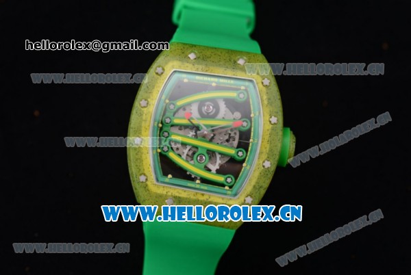 Richard Mille RM 59-01 Miyota 9015 Automatic Carbon Nanotubes Case with Skeleton Dial Green Inner Bezel and Green Rubber Strap - Click Image to Close
